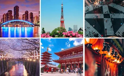 Tokyo - Thủ đô sôi động của Nhật Bản, pha trộn giữa truyền thống và hiện đại với Shibuya, Asakusa và Tháp Tokyo.