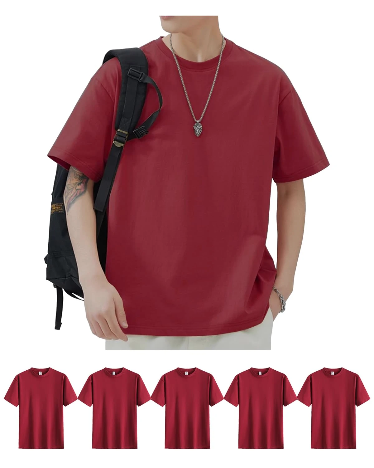 Áo lót (inner shirt) bộ 5 chiếc, 100% cotton chải kỹ, áo thun tay ngắn, dáng rộng thoải mái.