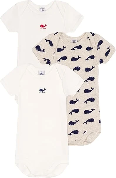 Bộ 3 bộ bodysuit ngắn tay in hình cá voi A0FAR