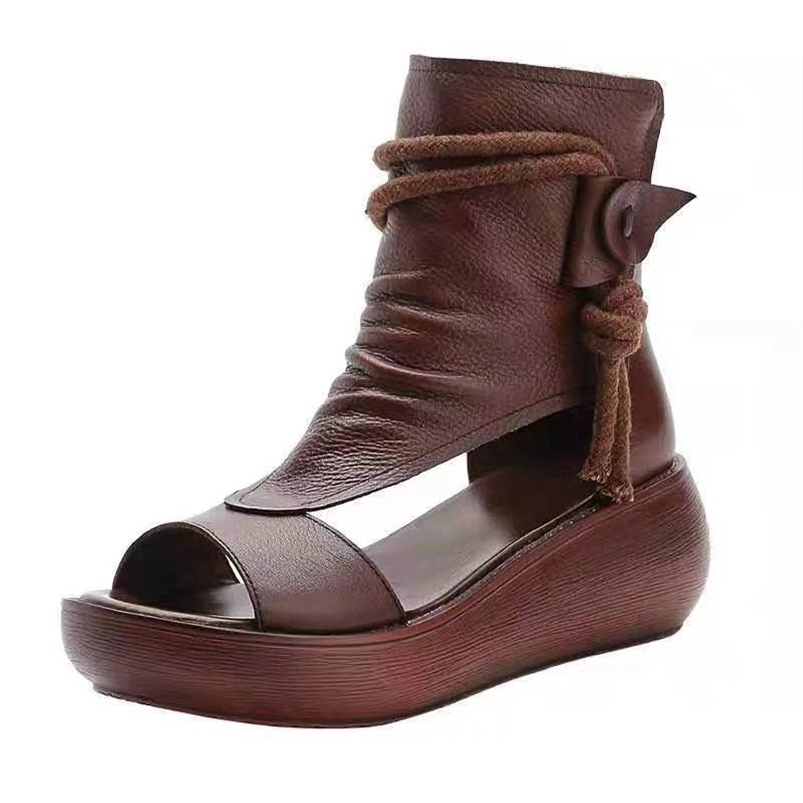 Sandal da cổ cao nữ thời trang – mũi hở, thiết kế rỗng kiểu “fish mouth”, phong cách Roman, đế xuồng chống trượt