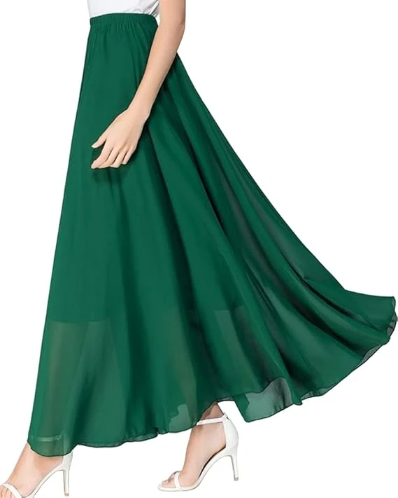 Chân váy maxi voan nữ, mùa xuân/hè, cạp chun, có lớp lót, dáng xòe, chân váy dài