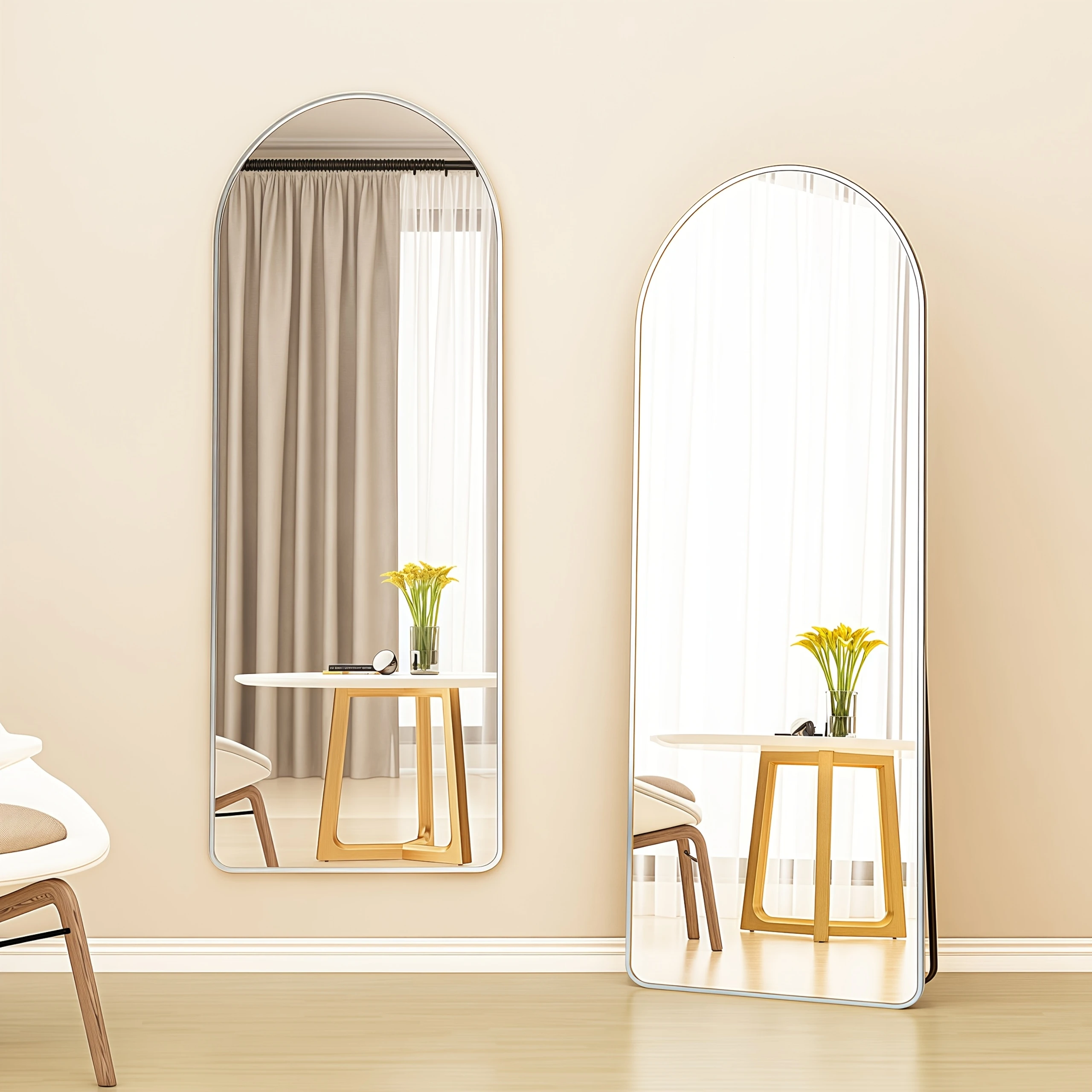 Gương Dài 146X36Cm, Có Ba Màu, Thiết Kế Cong, Khung Kim Loại Vàng Phủ Xước, Gương Kính Cường Lực, Phù Hợp Cho Phòng Tắm, Phòng Ngủ, Lối Vào, Phòng Khách