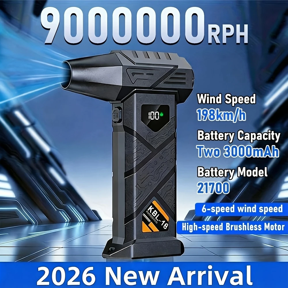 Mẫu Mới Nhất 2026 Máy Thổi Khí Công Suất Cao 9000000 RPM với Màn Hình Hiển Thị và Đèn LED, Hỗ Trợ Sạc Nhanh USB-C