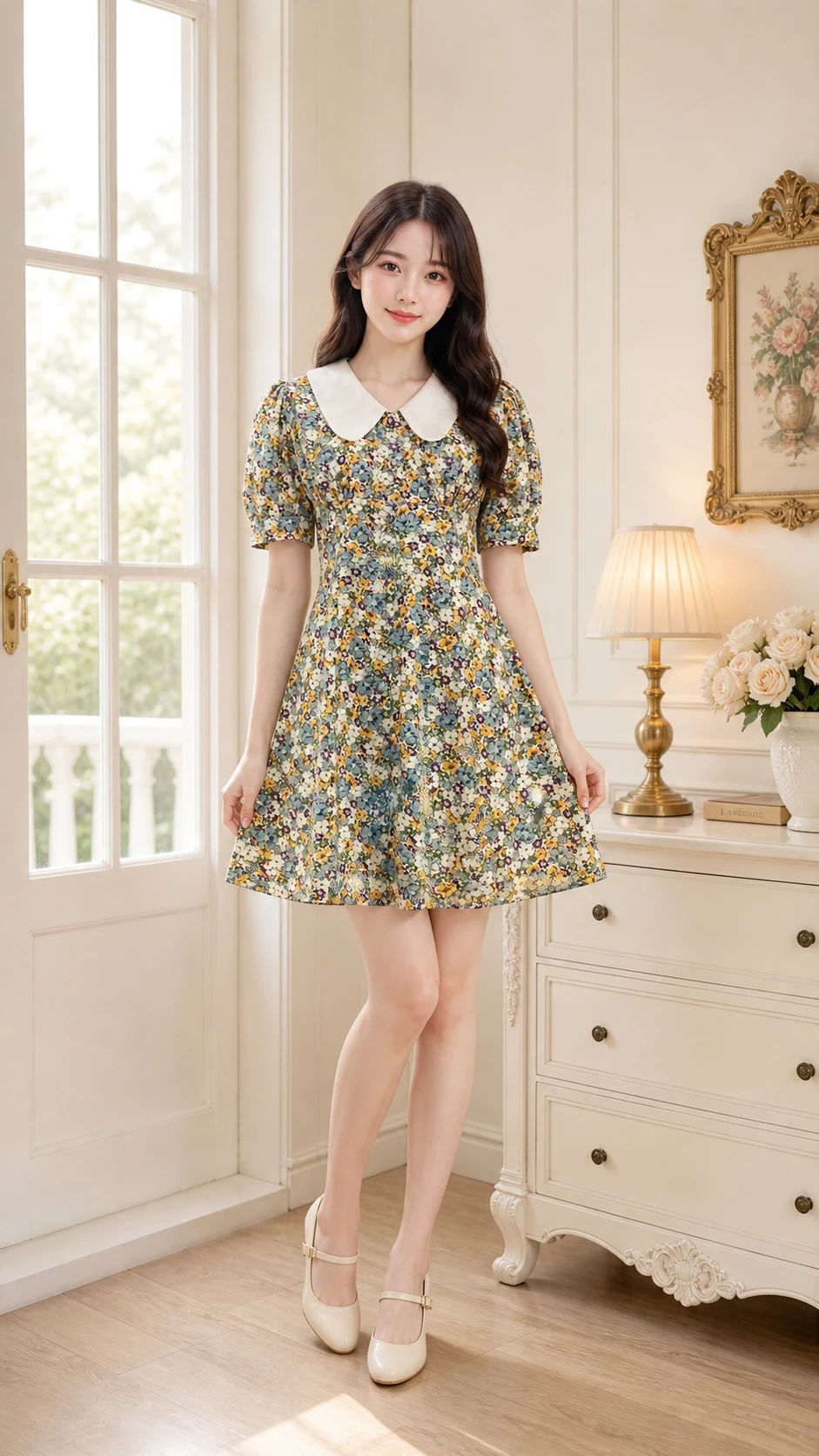 🌼 VÁY HOA CỔ TRẮNG – NHẸ NHÀNG, NỮ TÍNH 🌼