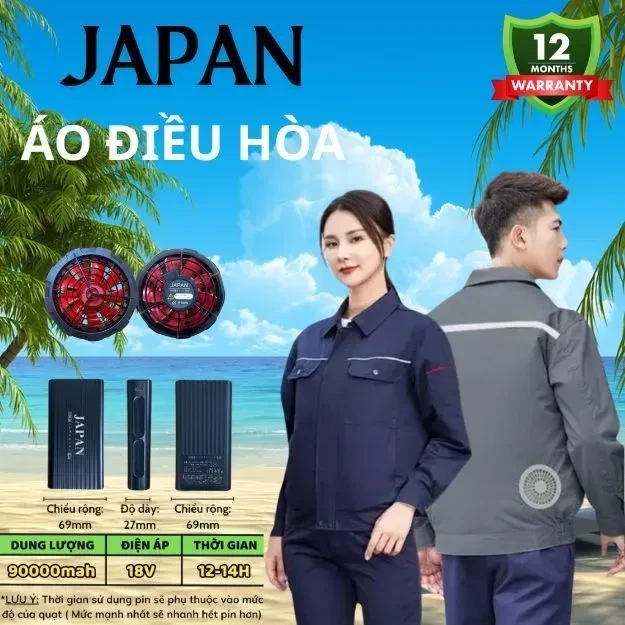Áo điều hòa Nhật Bản kèm pin Japan 98000mAh – Quạt 9 cánh không chổi than, làm mát nhanh