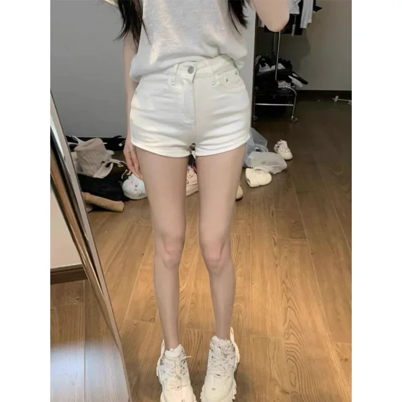 Quần Short nữ Lưng Cao Denim Co Giãn Basic 2 màu Đen Trắng cho Nữ Cao Cấp Phong Cách Thời Trang Hàn Quốc