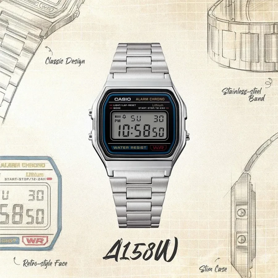 Đồng hồ nam dây kim loại CASIO A158WA-1DF chính hãng