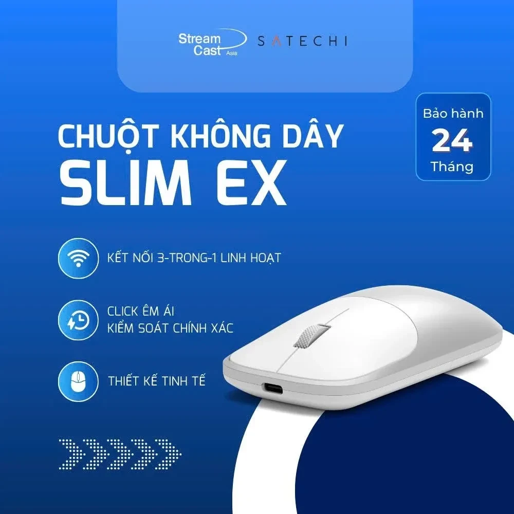 Chuột bluetooth không dây Satechi Slim EX, kết nối 3 thiết bị, 2.4GHz dùng cho macOS, Windows, iPadOS