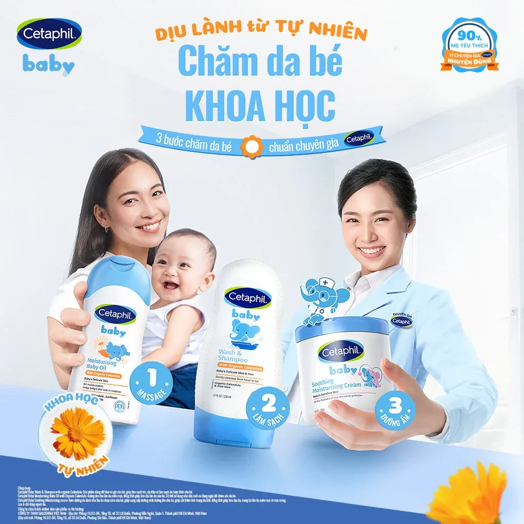 Combo 2 Sữa tắm gội dưỡng ẩm dịu lành cho bé Calendula hoa cúc hữu cơ CETAPHIL BABY W&SHAMPOO CALENDULA 400ML/chai