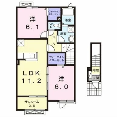 Sun Clement A, B – Phòng 202, 2LDK · 2LDK · 62 m² · 60,000円/tháng